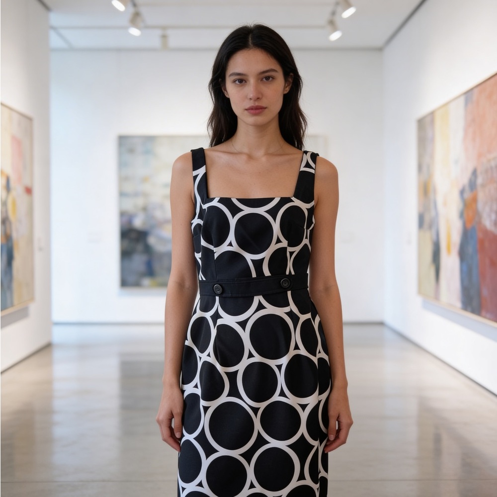 London Times Black and White Circle Midi Dress